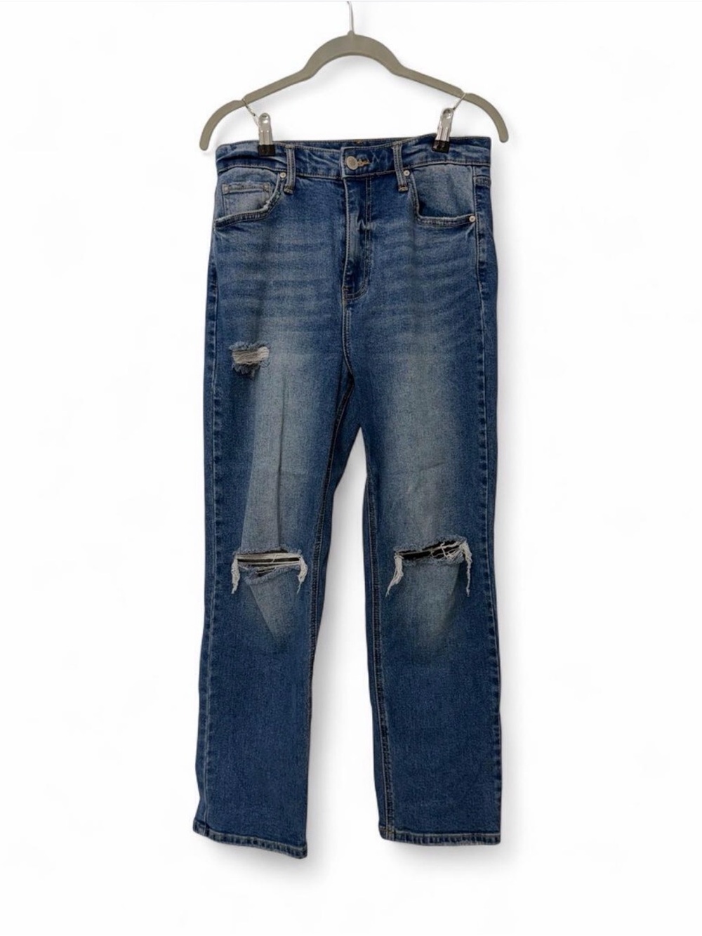 Balam Denim Medium Wash Distressed Straight-Leg Jeans
